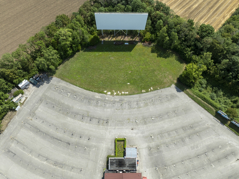 Aerial view of the drive in cinema in Aschheim Bavaria Germany.