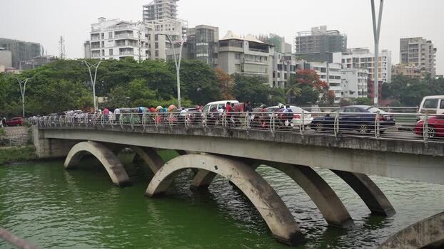 View of traffic on Hatirjheel Bridge in Dhaka Bangladesh.