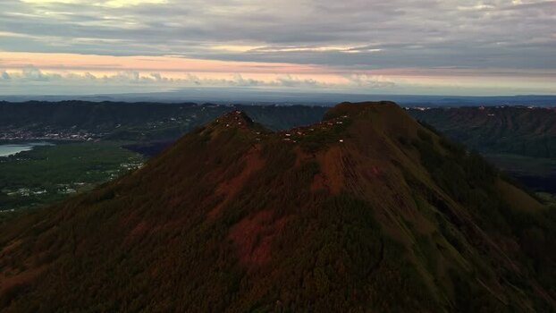 Aerial view of Mount Batur volcano at sunrise Indonesia.