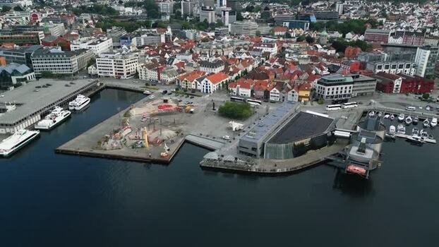 Aerial view of Stavanger harbor and waterfront buildings Norway.