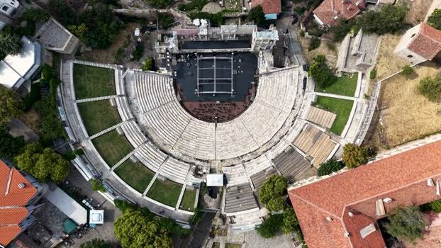 Aerial view of Ancient Theatre of Philippopolis Bulgaria.
