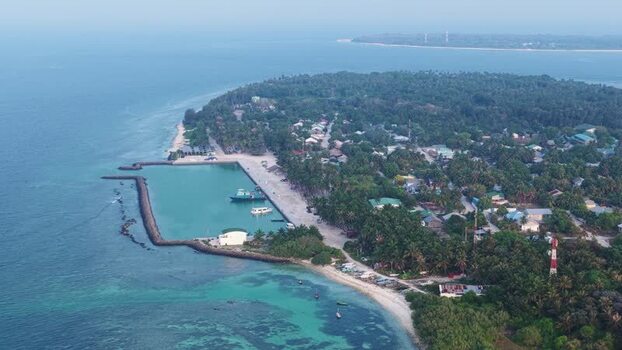 Aerial view of Vaikaradhoo island harbor Maldives. Aerial view of Vaikaradhoo island harbor Maldives.