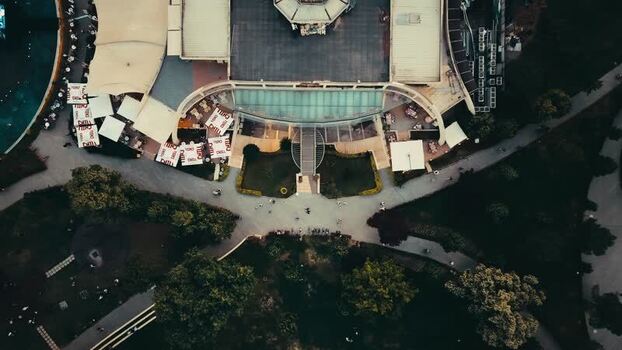 Aerial view of a modern building and park Albania. Aerial view of a modern building and park Albania.