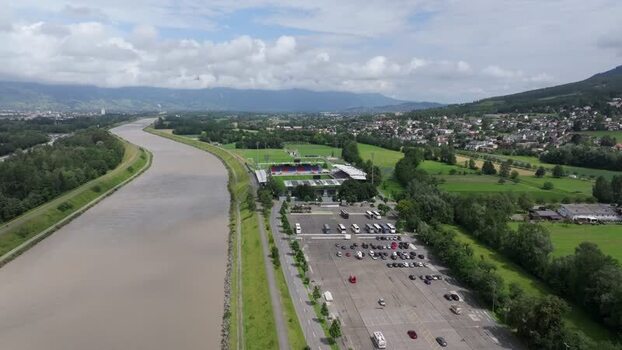 Aerial view of Rheinpark Stadion in Vaduz Liechtenstein.