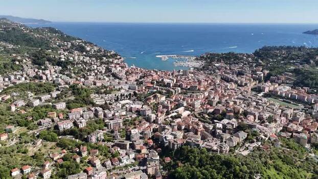 Aerial view of the coastal town of Rapallo and the harbor Italy.