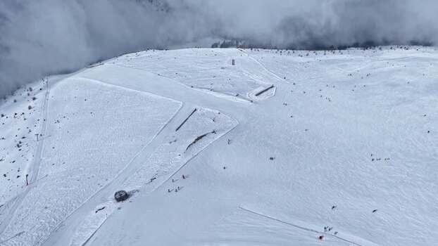Aerial view of ski slopes in Nauders Austria.