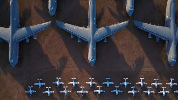 Aerial view of aircraft in desert United States. Aerial view of aircraft in desert United States.