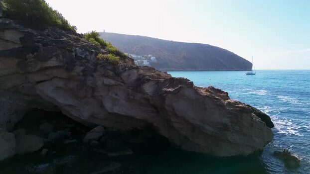 Aerial view of Moraira cliffs and Mediterranean Sea Spain.