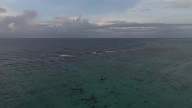 Aerial view of boat near Cap Malheureux Mauritius.