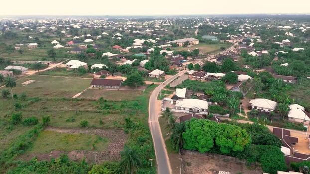 Aerial view of Obor Road with buildings Nigeria. Aerial view of Obor Road with buildings Nigeria.