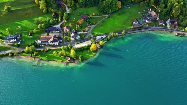 Aerial view of Attersee in Vocklabruck District Austria.
