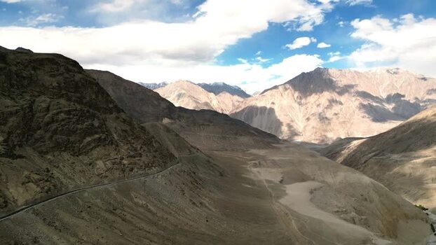 Aerial view of Khardung La mountain pass in Ladakh India.