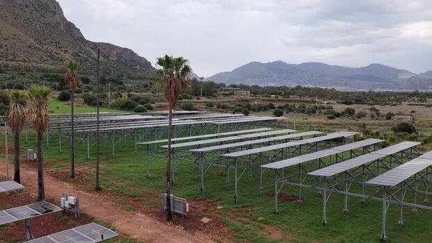 Aerial view of solar farm in Terrasini Italy.
