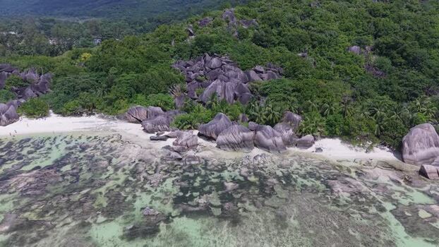 Aerial view of Anse Reunion beach in Seychelles.