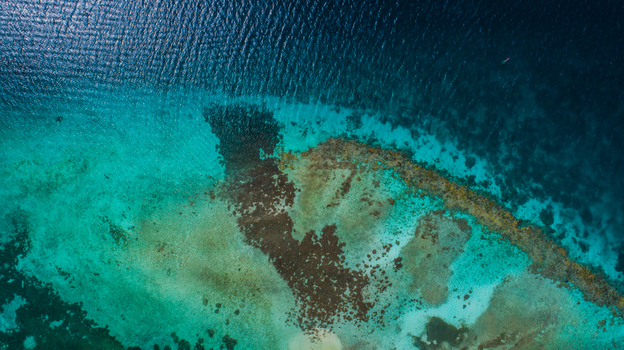 Aerial view of the vibrant coral reefs and turquoise waters of the Los Roques archipelago in Los Roques Dependencias Federale Venezuela. Aerial view of the vibrant coral reefs and turquoise waters of the Los Roques archipelago in Los Roques Dependencias Federale Venezuela.