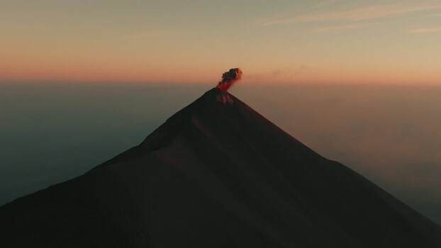 Aerial view of Acatenango volcano erupting at sunset Guatemala. Aerial view of Acatenango volcano erupting at sunset Guatemala.