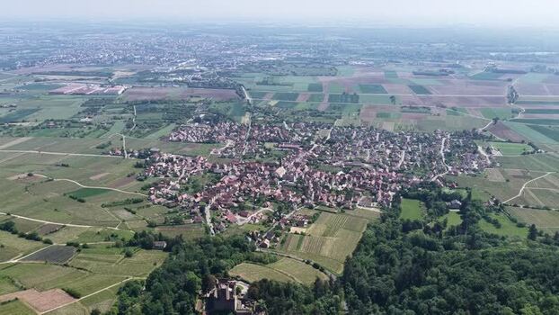 Aerial view of the historic town of Selestat France.