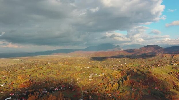 Aerial view of Transylvania landscape in autumn Romania.