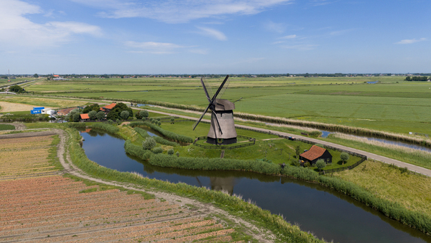Aerial view of Bovenmolen G Polder Windmill in Schermerhorn Aerial view of Bovenmolen G Polder Windmill in Schermerhorn