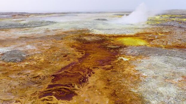 Aerial view of the colorful geothermal landscape of Danakil Desert Ethiopia. Aerial view of the colorful geothermal landscape of Danakil Desert Ethiopia.