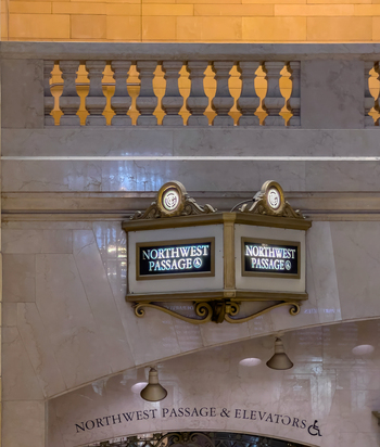 New York United States 14 May 2026 View of the Northwest Passage directional sign and ornate marble architecture inside Grand Central Terminal. New York United States 14 May 2026 View of the Northwest Passage directional sign and ornate marble architecture inside Grand Central Terminal.