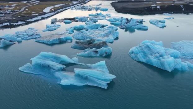 Aerial view of Jokulsarlon Glacier Lagoon Iceland.