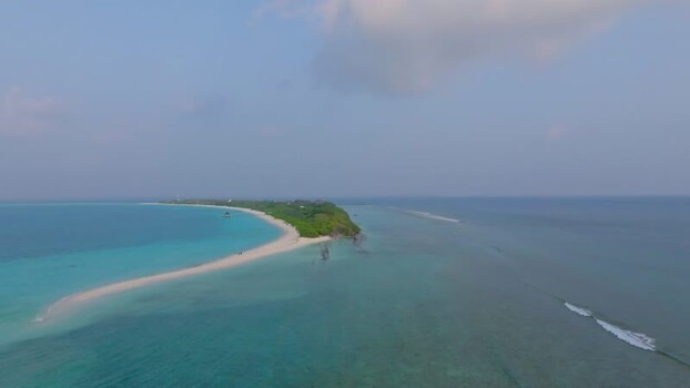 Aerial view of the island with green trees Maldives.