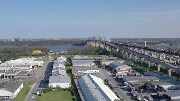Aerial view of the bridge over water United States. Aerial view of the bridge over water United States.