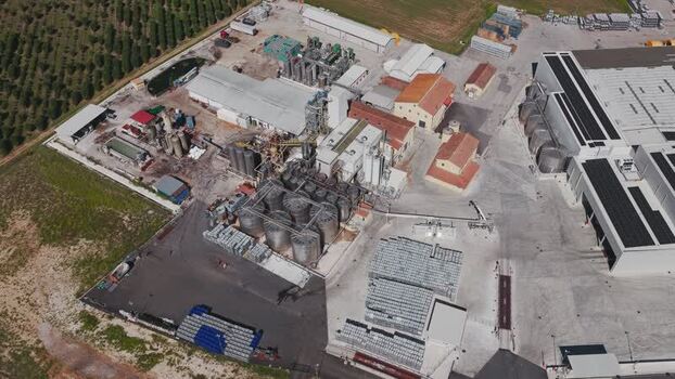 Aerial view of industrial facility in Spoleto Italy.