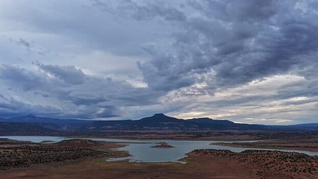 Aerial view of Pedernal Peak and Abiquiu Lake United States. Aerial view of Pedernal Peak and Abiquiu Lake United States.