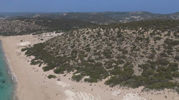 Aerial view of the sandy coastline in Famagusta Northern Cyprus.