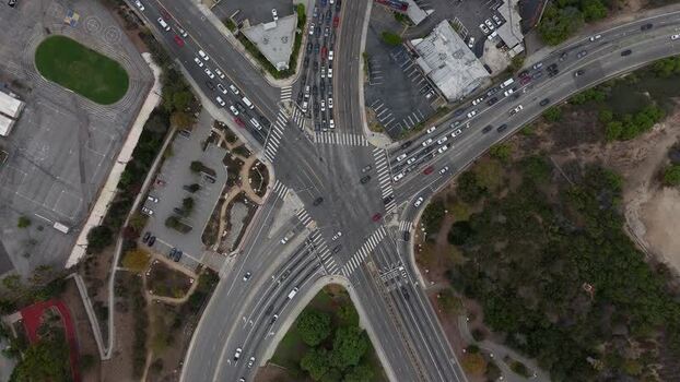Aerial view of Baldwin Hills intersection in Los Angeles United States.