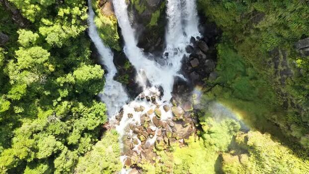 Aerial view of waterfall in Reporoa New Zealand.
