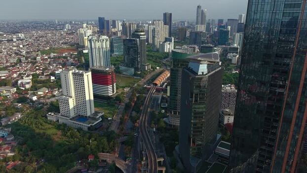 Aerial view of Jakarta skyline Indonesia.