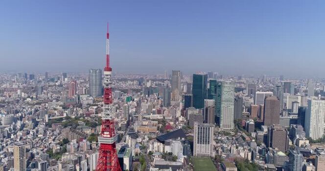 Aerial view of Tokyo Tower in Tokyo Japan.