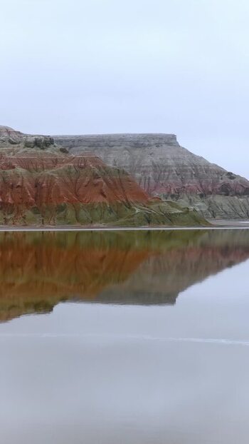 Aerial view of Karynzharyk rock formations and salt lake Kazakhstan. Aerial view of Karynzharyk rock formations and salt lake Kazakhstan.