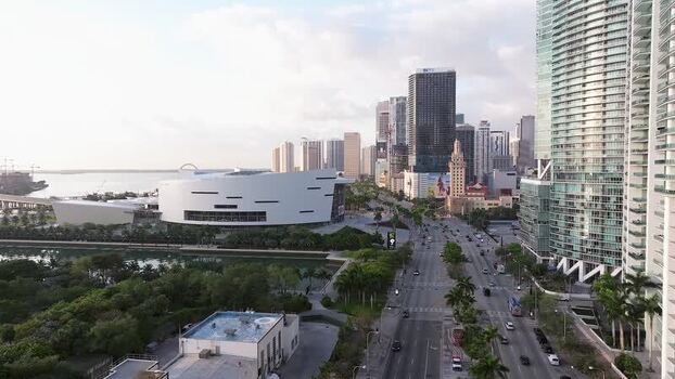 Aerial view of Biscayne Boulevard and FTX Arena United States.