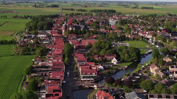 Aerial view of the historic town of Workum Netherlands.