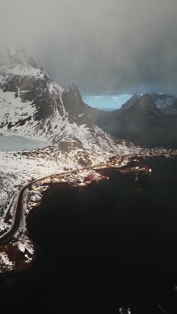 Aerial view of Reinebringen mountain Norway.
