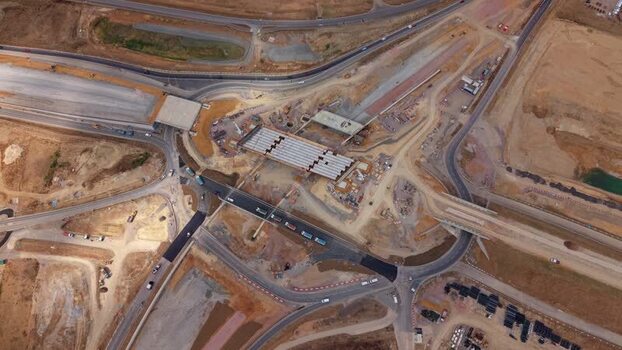 Aerial view of Black Cat Roundabout construction United Kingdom.