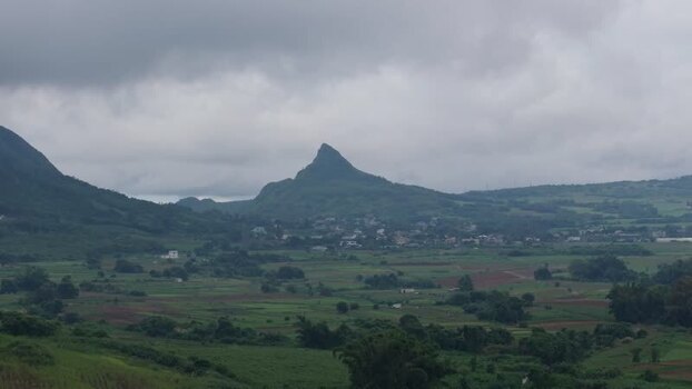 Aerial view of Trou Aux Cerfs volcano peak in Mauritius.