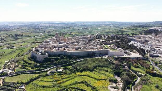 Aerial view of the fortified city of Mdina on a hill Malta. Aerial view of the fortified city of Mdina on a hill Malta.