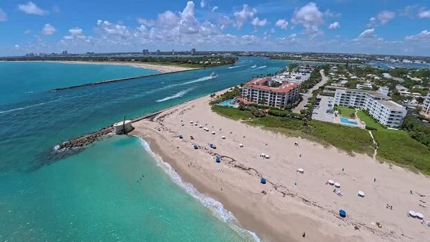 Aerial view of Palm Beach Inlet and coastal resorts United States.