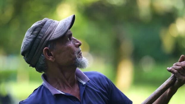 View of an elderly man looking up in Chapai Nawabganj Bangladesh.