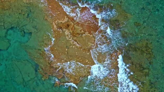Aerial view of rocky coastline in Crete Greece.