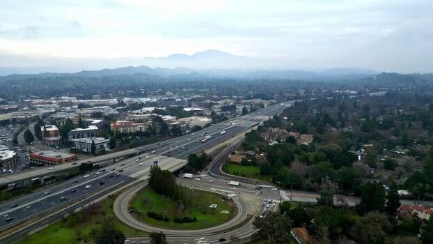 Aerial view of highway interchange in San Francisco United States.
