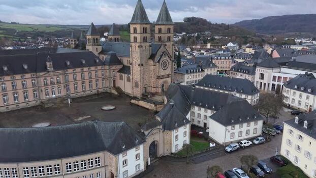 Aerial view of Echternach Abbey in Luxembourg.