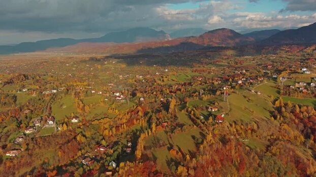 Aerial view of Transylvania autumn landscape Romania.