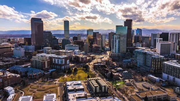 Aerial view of Denver skyline Colorado United States.