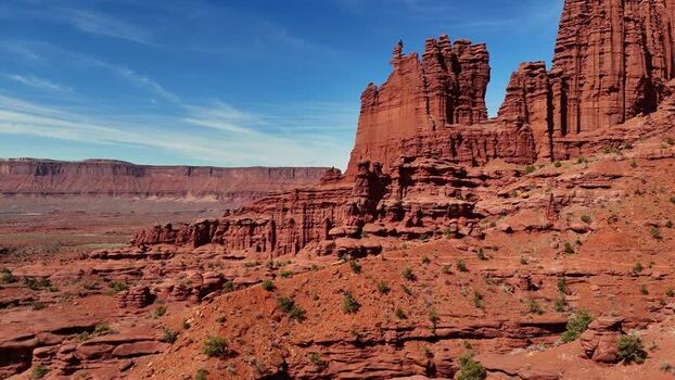 Aerial view of Fisher Towers red rock formations in Utah United States. Aerial view of Fisher Towers red rock formations in Utah United States.